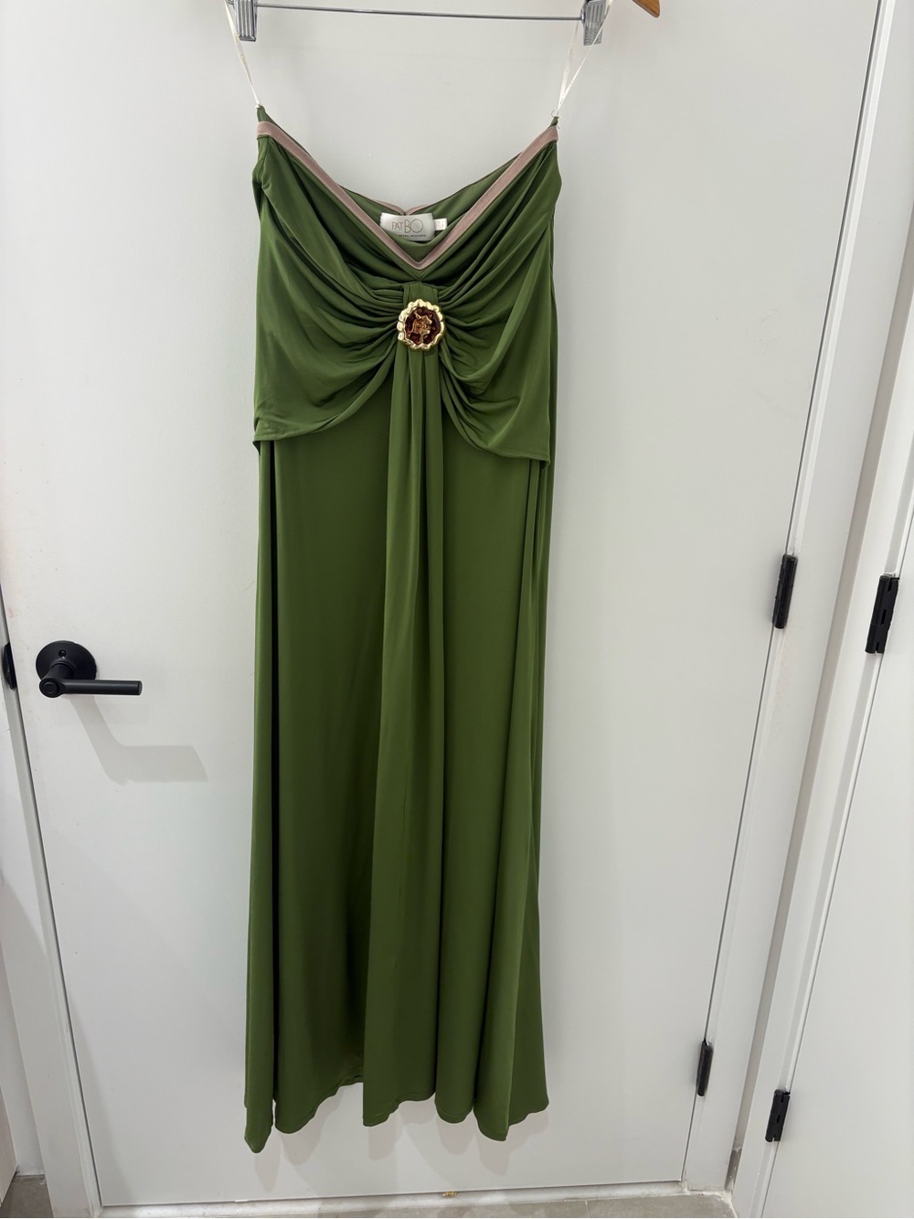 PatBO Olive Green Draped Maxi Dress OR SKIRT with Decorative Brooch